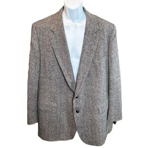 Vintage Charing Cross Black & White Herringbone Tweed Blazer, Men's Size 52R